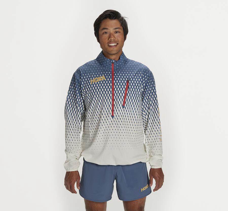 Hoka One One Mens Jackets - Wind-Resistant - Blue/White - QLTH29351